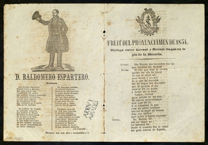 Fruit del pronunciamen de 1854 : Dialogo entre Geroni y Bernat tingut en lo plá de la Bocaria ; D. Baldomero Espartero : Decimas