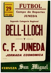 Cartell del partit de futbol entre el Bellpuig i el C.F.Juneda