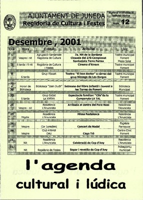 Fullet Agenda Cultural 12. Ajuntament de Juneda 2001