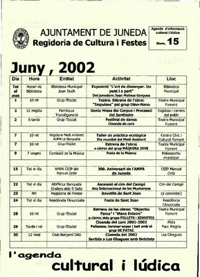 Fullet Agenda Cultural 15. Ajuntament de Juneda 2002