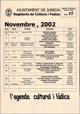 Fullet Agenda Cultural 17. Ajuntament de Juneda 2002