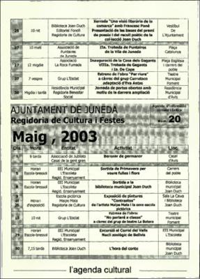 Fullet Agenda Cultural 20. Ajuntament de Juneda 2003