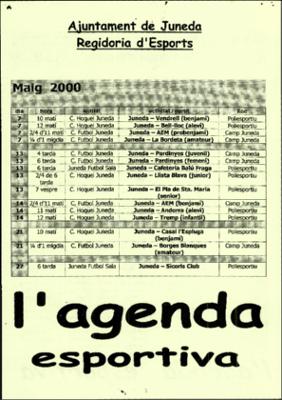 Fullet Agenda Esportiva 3. Ajuntament de Juneda 2000