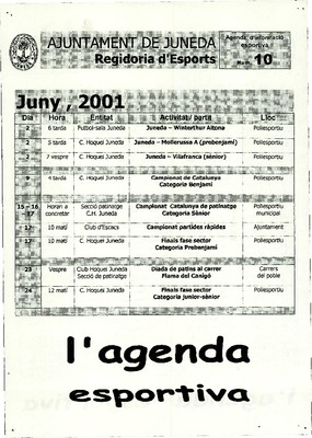 Fullet Agenda Esportiva 10. Ajuntament de Juneda 2001