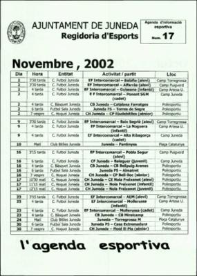 Fullet Agenda Esportiva 17. Ajuntament de Juneda 2002
