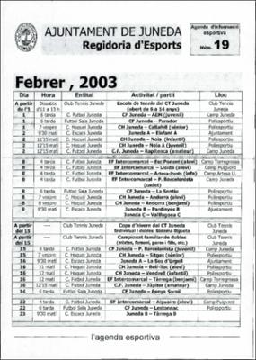 Fullet Agenda Esportiva 19. Ajuntament de Juneda 2003