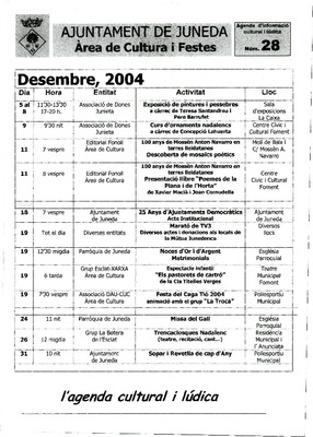 Fullet Agenda Cultural 28. Ajuntament de Juneda 2004 / 2005
