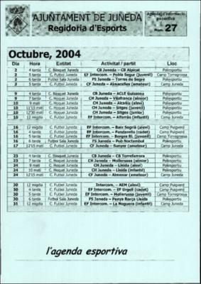 Fullet Agenda Esportiva 27. Ajuntament de Juneda 2004