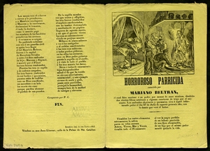 Horroroso parricida : cometido por Mariano Beltran… ; Sentencia ejecutada : en Barcelona el dia 25 de octubre de 1852