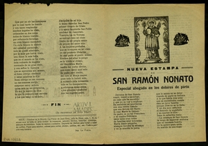 Nueva estampa : de San Ramón Nonato : especial abogado en los dolores de parto ; Oración : a Nuestra Sra. De la Cinta