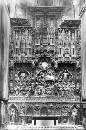 Reproducció de la fotografia del retaule major de la catedral del Salvador de Saragossa
