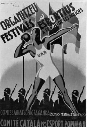 Reproducció del cartell "Organitzeu festivals esportius a profit de les milícies"