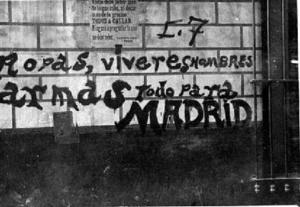 Pintada exhortant la població a proporcionar subministres i homes per a la defensa de Madrid