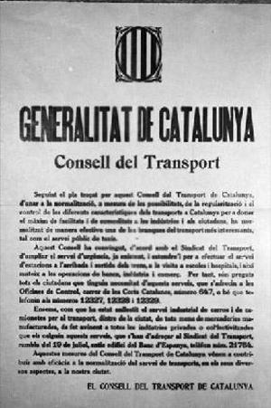 Reproducció d'unes instruccions del Consell de Transport de la Generalitat sobre normalització del servei de transports