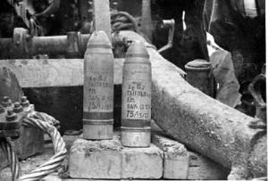 Projectils d'artilleria de fabricació italiana capturats pels combatents republicans a Brihuega, al front de Guadalajara