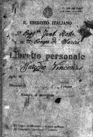 Reproducció de la coberta de la cartilla militar del soldat italià del CTV Gaudio Vincenzo