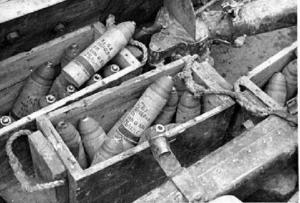 Projectils d'artilleria de fabricació italiana capturats pels combatents republicans a Brihuega, al front de Guadalajara
