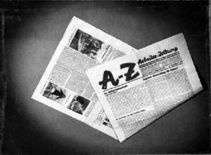 Reproducció de les pàgines del diari suís "A-Z Arbeiter-Zeitung" dedicades al bombardeig de Lleida