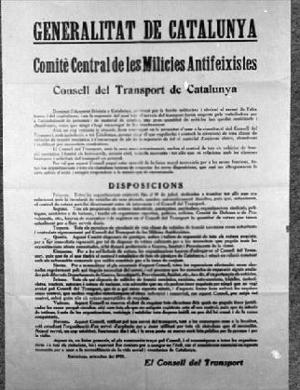 Reproducció d'unes disposicions del Comitè Central de les Milícies Antifeixistes sobre transport