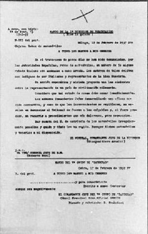Reproducció de la traducció d'un document del comandament de la 1a Divisió de Voluntaris del CTV sobre robatori de vehicles