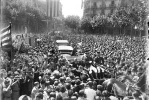 Arribada de Lluís Companys a la commemoració de l'Onze de Setembre. 1934