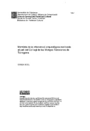 Memòria de la intervenció arqueològica realitzada al patí del Col·legi de les Monges Teresianes de Tarragona