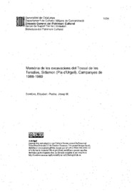 Memòria de les excavacions del Tossal de les Tenalles, Sidamon (Pla d'Urgell). Campanyes de 1988-1989