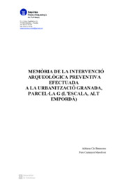 Memòria de la intervenció arqueològica preventiva efectuada a la urbanització Granada, Parcel·la G.