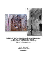 Memòria de la intervenció arqueològica i eliminació de restes a la Masia de Can Lloreda.