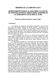 Memòria de la campanya 2012: Assentaments rurals al Baix Ebre i la ciutat de Tortosa en Època andalusia i després de la conquesta catalana (s. XI-XII)