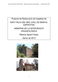 Projecte de restauració de l'església de Sant Feliu del Bac (Vall de Bianya, Garrotxa). Memòria de la intervenció arqueològica.