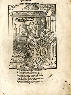 Auctor operum sequentium sanctus Ambrosius Mediolanensis, episcopus ecclesie doctor celeberrimus