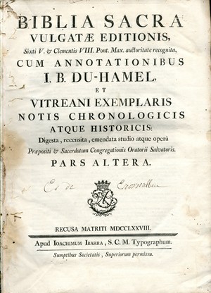 Biblia sacra : Vulgatae editionis Sixti V & Clementis VIII Pontif. Max. auctoritate recognita