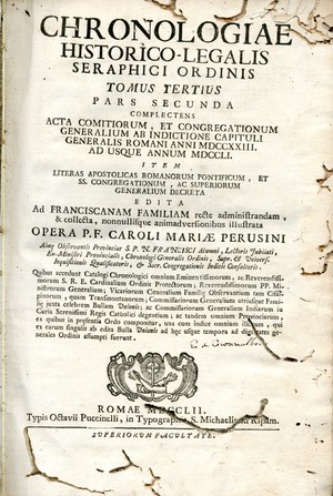 Chronologia historico-legalis Seraphici Ordinis