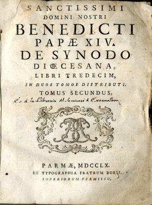 Sanctissimi domini nostri Benedicti Papae XIV, De synodo dioecesana libri tredecim : in duos tomos distributi
