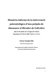 Memòria - Informe de la intervenció paleontològica d'una petjada de dinosaure al Mirador de Vallcebre
