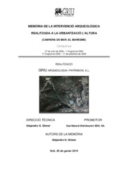 Memòria de la intervenció arqueològica realitzada a la urbanització l'Altura