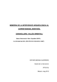Memòria de la intervenció arqueològica al Carrer Manuel Montaña de Granollers
