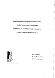 Memòria final del projecte de recerca dels afloraments paleògens amb fauna de vertebrats de Catalunya (campanyes de camp 2010-2013)