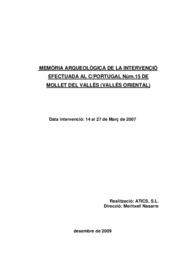Memòria de la intervenció arqueològica preventiva al solar, núm 15 del C/ Portugal, de Mollet del Vallès