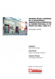 Informe tècnic i memòria de la intervenció arqueològica preventiva al carrer Portugal, 57-59 (Mollet del Vallès, Vallès Oriental)