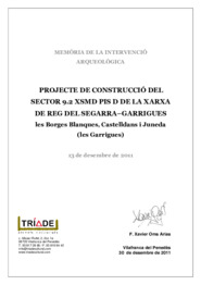 Memòria del projecte de construcció del sector 9.2 XSMD pis D de la xarxa de reg del Segarra-Garrigues