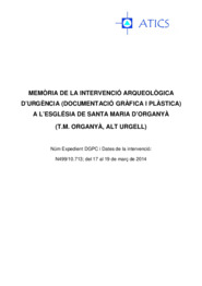 Memòria de la intervenció arqueològica d'urgència (documentació gràfica i plàstica) a l'Església de Santa Maria d'Organyà