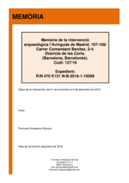 Memòria de la intervenció arqueològica l'Avinguda Madrid, 107-109 / Carrer Comandant Benítez, 2-4, Districte de les Corts