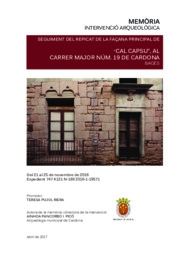 Seguiment del repicat de la façana principal de "Cal Capsu" al carrer Major núm. 19 de Cardona