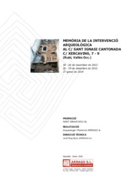 Memòria de la intervenció arqueològica al C/ Sant Ignasi cantonada C/ Xercavins, 7-9