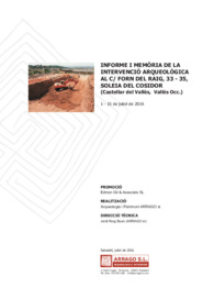 Informe i Memòria de la Intervenció arqueològica al C/ Forn del Raig, 33 - 35, Soleia del Cosidor