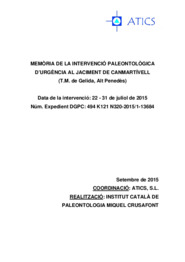 Memòria de la intervenció paleontològica d'urgència al jaciment de Canmartivell