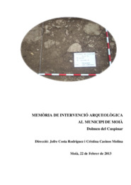 Memòria de intervenció arqueològica al municipi de Moià (Dolmen del Cuspinar)