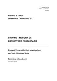 Informe - Memòria de Conservació Restauració. Protecció i consolidació de les estructures de l'antic Mercat del Born